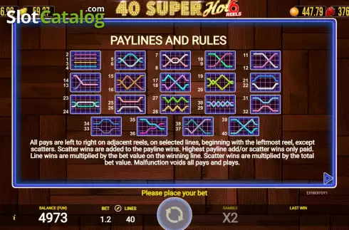 PayLines screen. 40 Super Hot 6 Reels slot